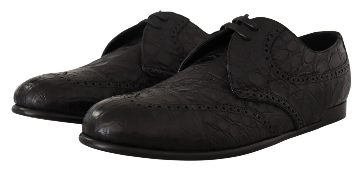 Dolce &amp; Gabbana Black Caiman Leather Mens Derby Shoes