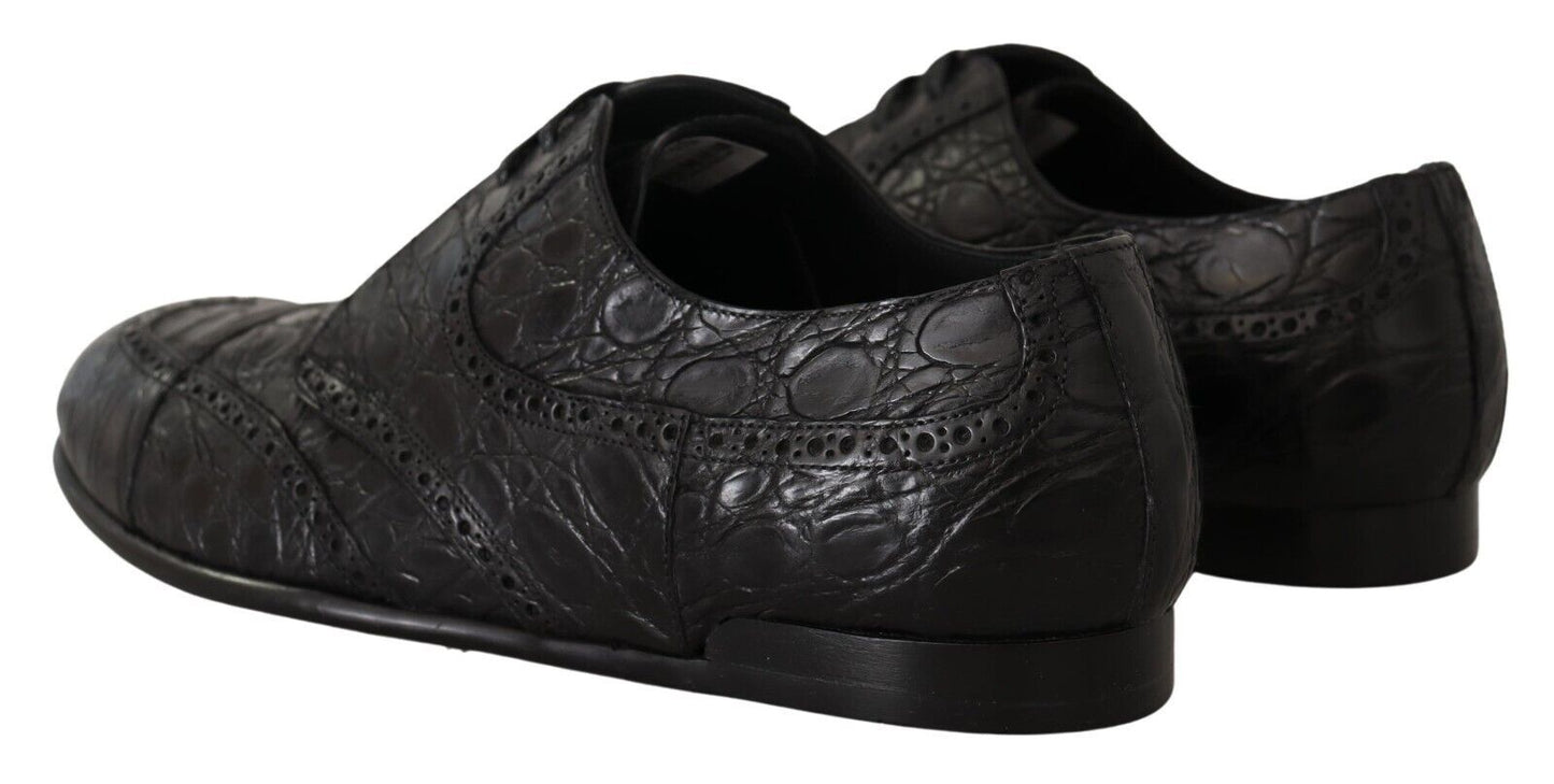 Dolce &amp; Gabbana Black Caiman Leather Mens Derby Shoes