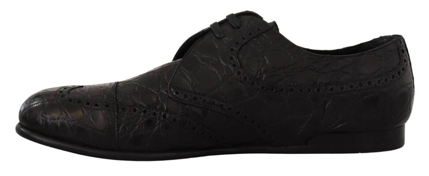 Dolce &amp; Gabbana Black Caiman Leather Mens Derby Shoes