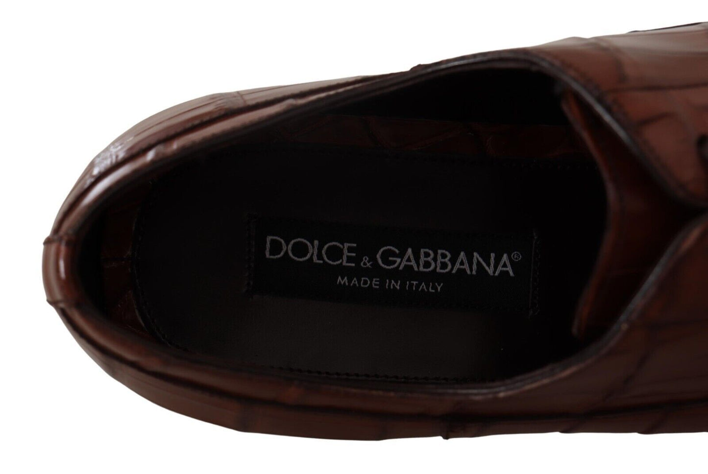 Dolce &amp; Gabbana Brown Crocodile Leather Mens Formal Derby Shoes