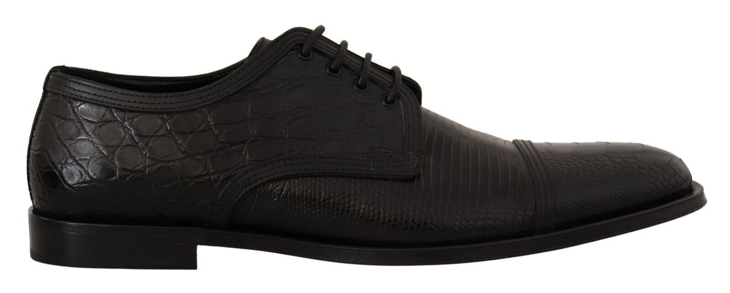 Dolce &amp; Gabbana Black Exotic Leather Lace Up Formal Derby Shoes