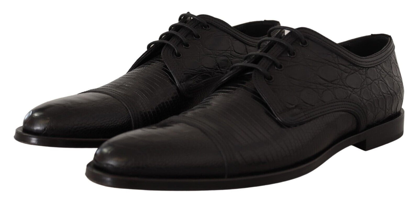 Dolce &amp; Gabbana Black Exotic Leather Lace Up Formal Derby Shoes