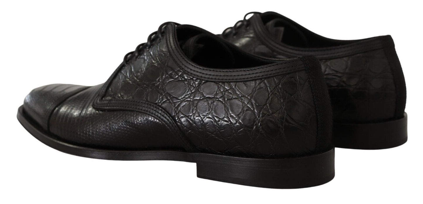 Dolce &amp; Gabbana Black Exotic Leather Lace Up Formal Derby Shoes