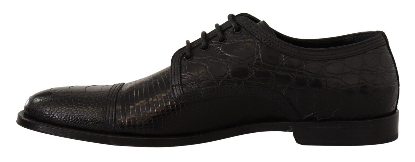 Dolce &amp; Gabbana Black Exotic Leather Lace Up Formal Derby Shoes