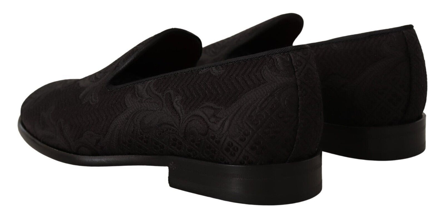 Dolce &amp; Gabbana Black Floral Brocade Slippers Loafers Shoes