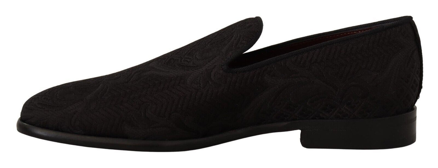 Dolce &amp; Gabbana Black Floral Brocade Slippers Loafers Shoes