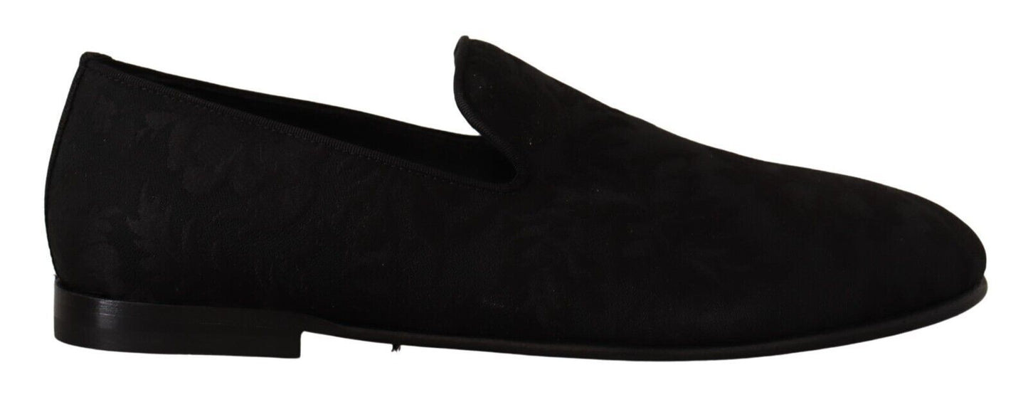 Dolce &amp; Gabbana Black Jacquard Slippers Flats Loafers Shoes