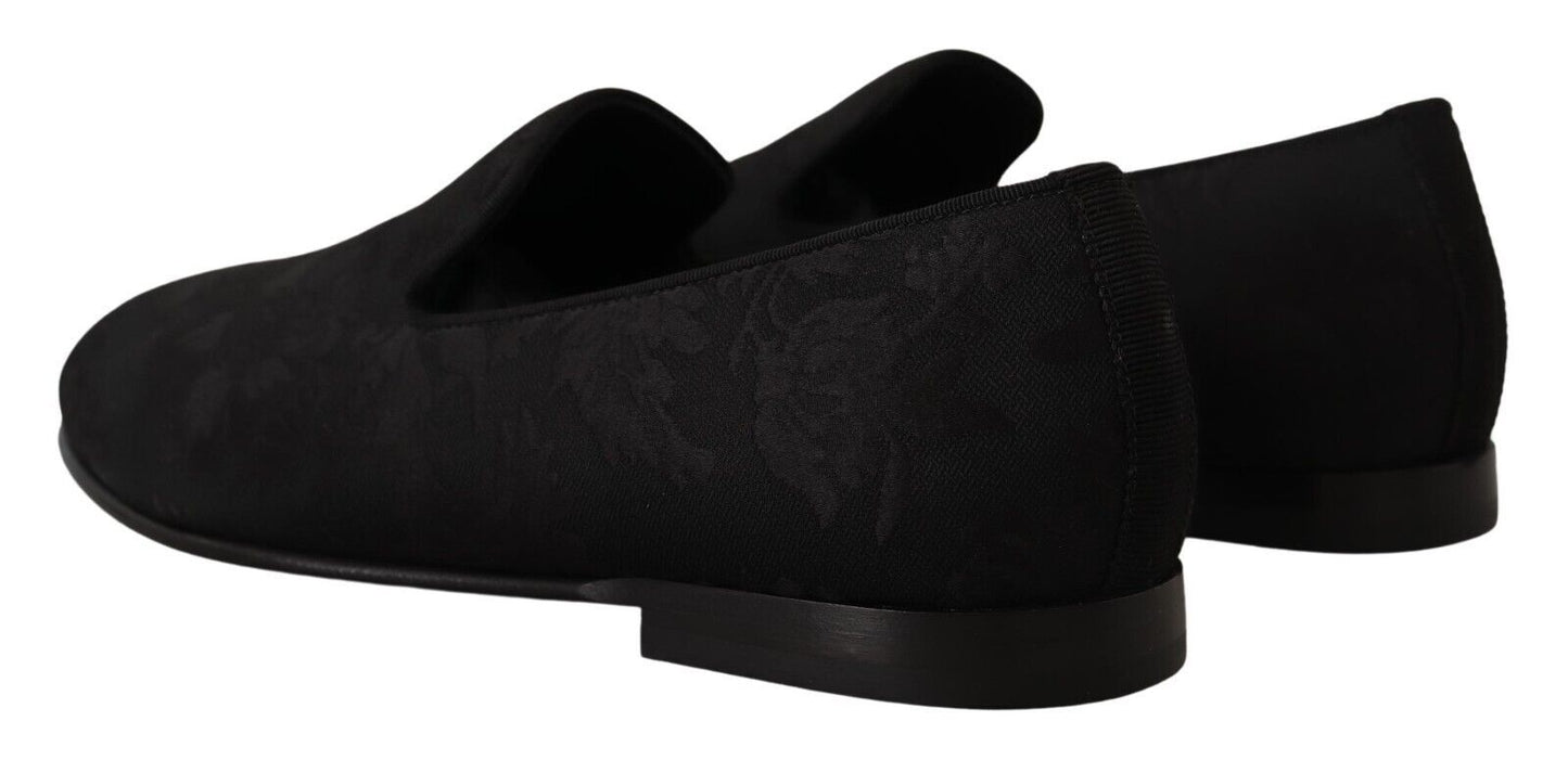 Dolce &amp; Gabbana Black Jacquard Slippers Flats Loafers Shoes