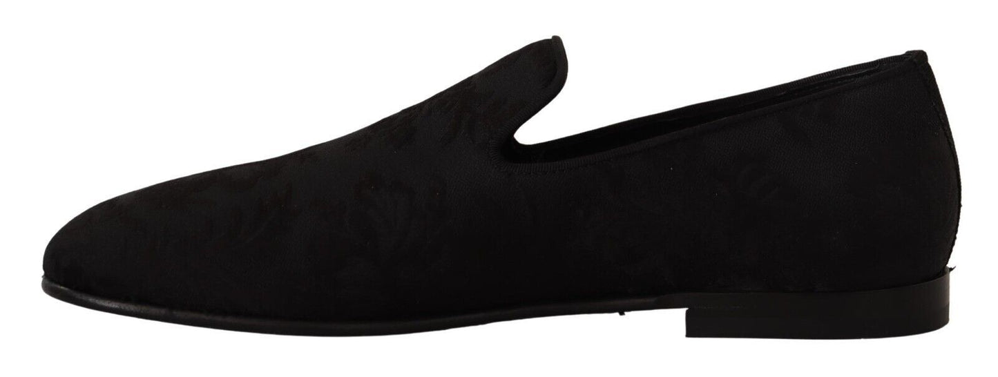 Dolce &amp; Gabbana Black Jacquard Slippers Flats Loafers Shoes