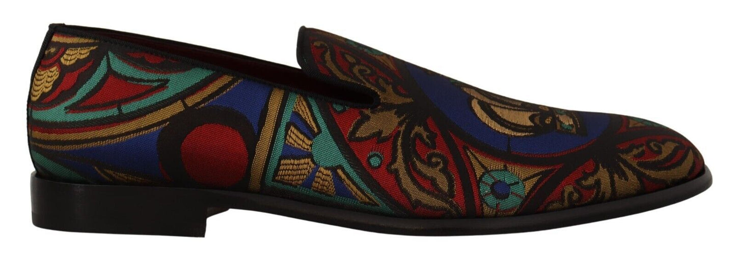 Dolce &amp; Gabbana Multicolor Jacquard Crown Slippers Loafers Shoes