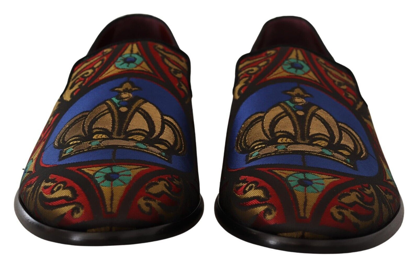 Dolce &amp; Gabbana Multicolor Jacquard Crown Slippers Loafers Shoes