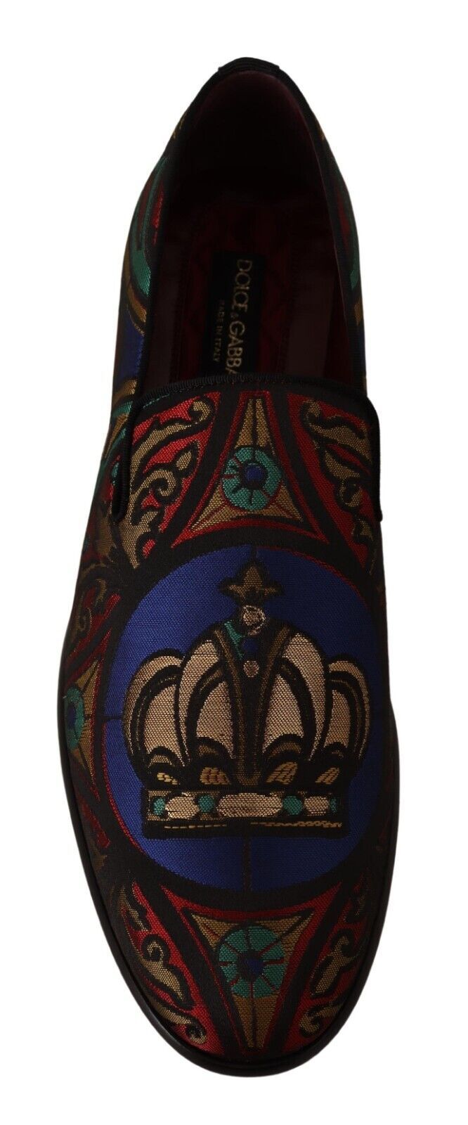 Dolce &amp; Gabbana Multicolor Jacquard Crown Slippers Loafers Shoes