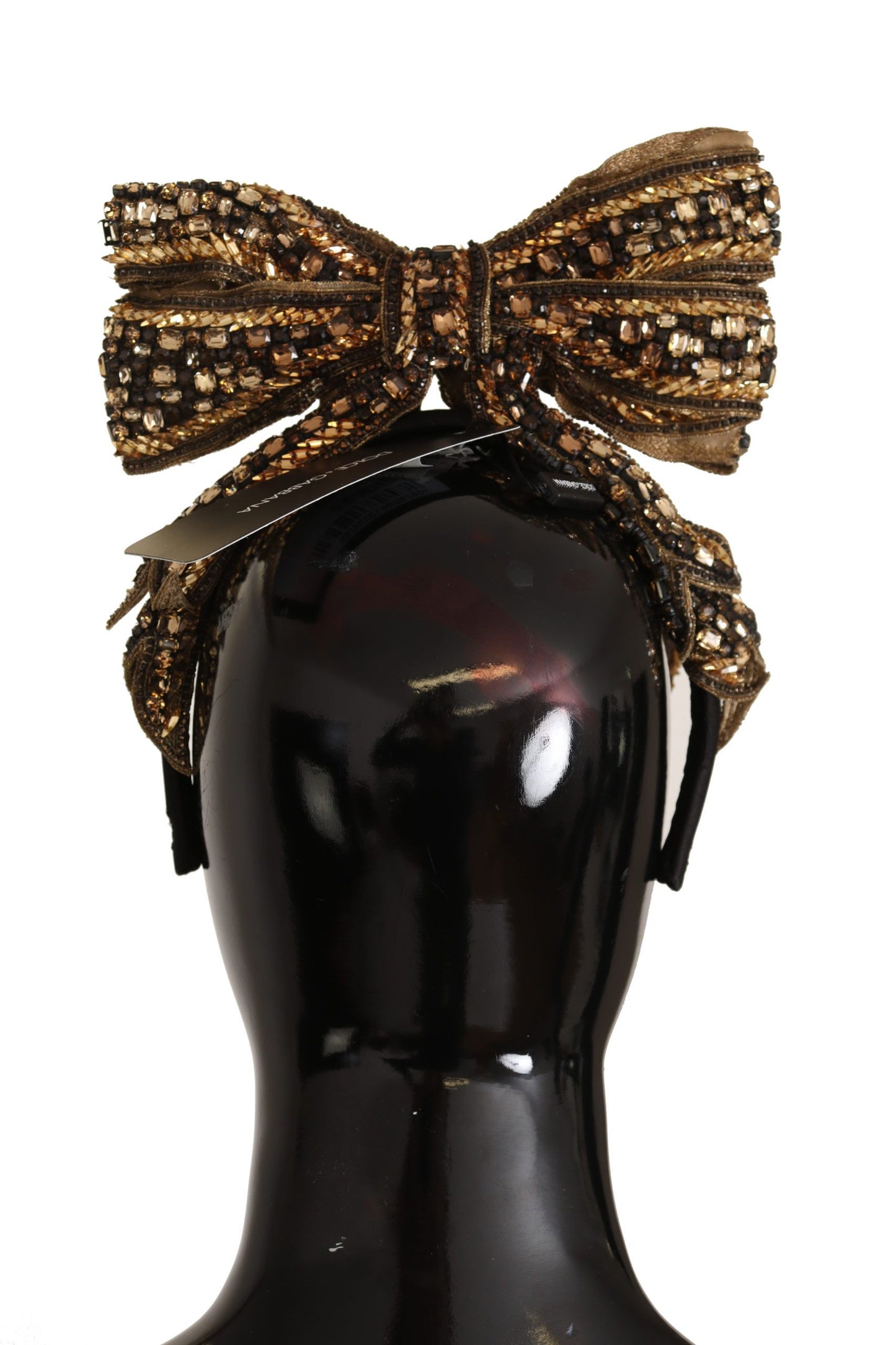 Dolce &amp; Gabbana Gold Crystal Beaded Sequined Silk Bow Headband Diadem