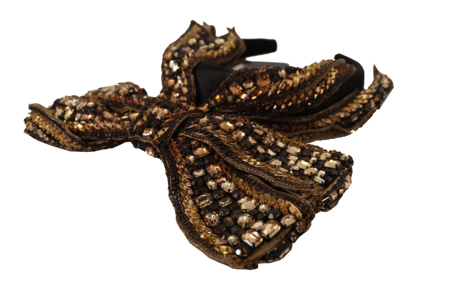 Dolce &amp; Gabbana Gold Crystal Beaded Sequined Silk Bow Headband Diadem