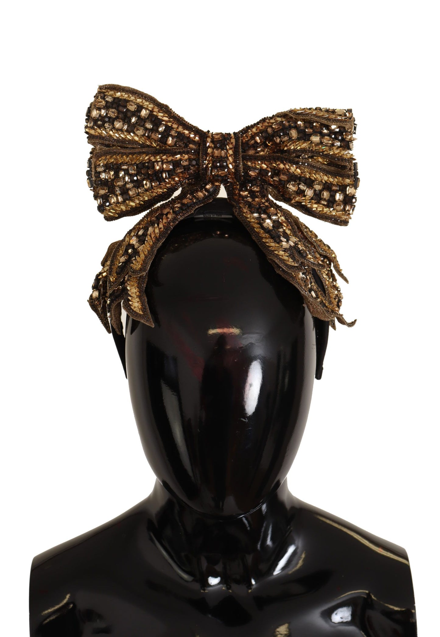 Dolce &amp; Gabbana Gold Crystal Beaded Sequined Silk Bow Headband Diadem