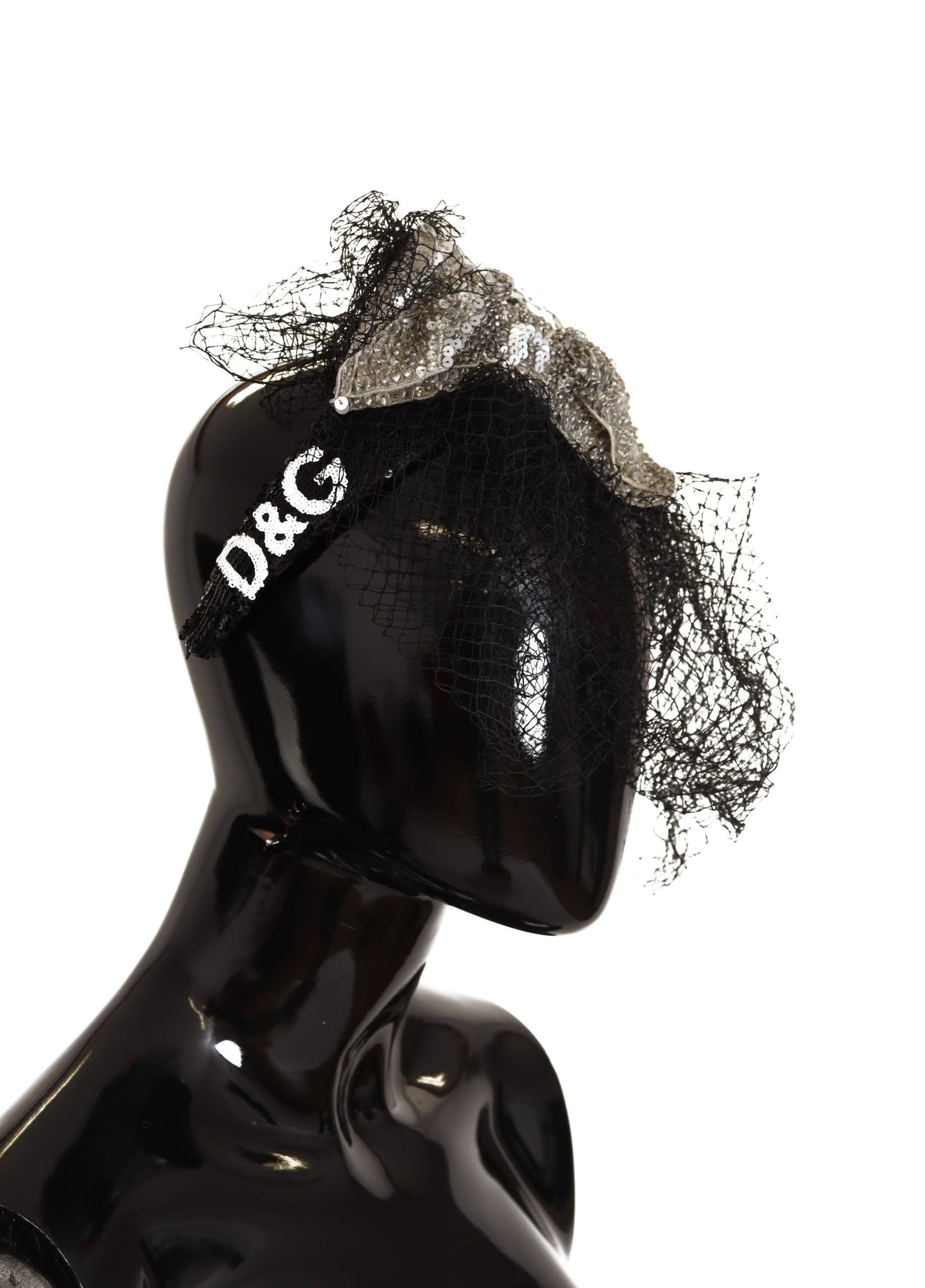 Dolce &amp; Gabbana Black Logo Sequined Fascinator Diadem Headband