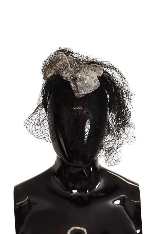 Dolce &amp; Gabbana Black Logo Sequined Fascinator Diadem Headband