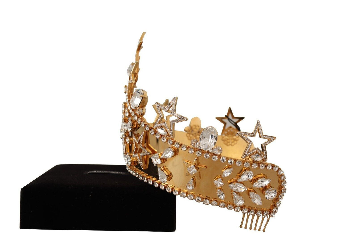 Dolce &amp; Gabbana Gold Crystal Star STRASS Crown Logo Damen Tiara Diadem