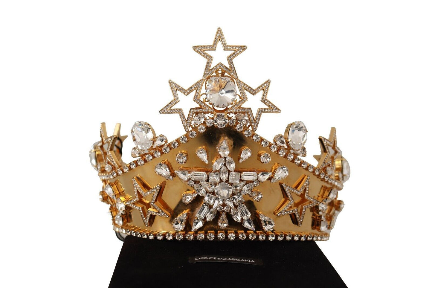 Dolce &amp; Gabbana Gold Crystal Star STRASS Crown Logo Women Tiara Diadem