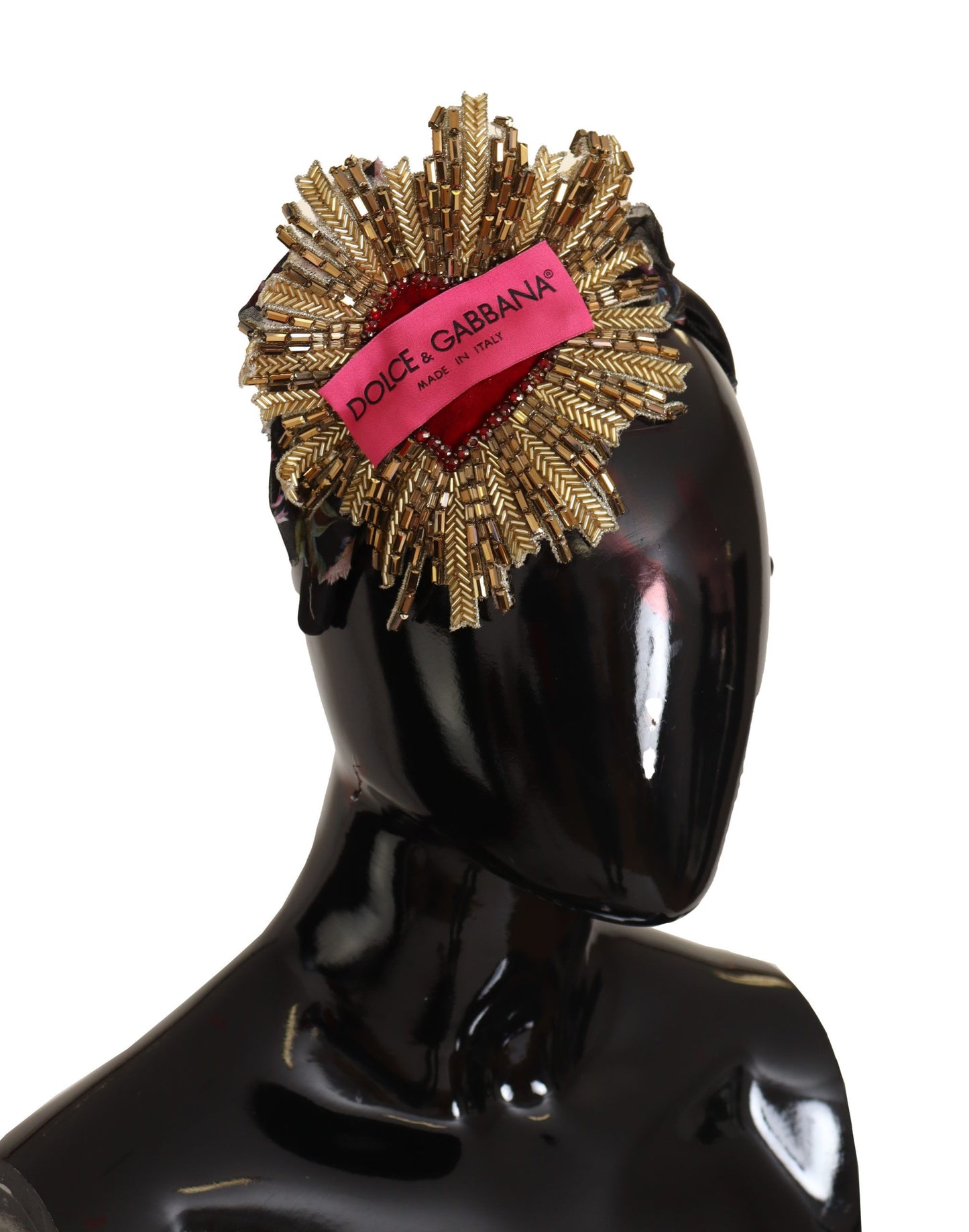 Dolce &amp; Gabbana Black Gold Sacred Heart Logo Embellished Headband Diadem