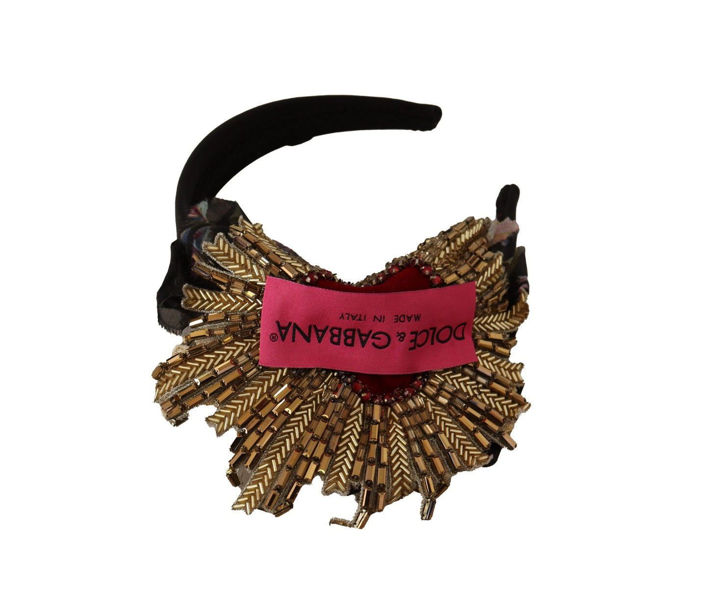 Dolce &amp; Gabbana Black Gold Sacred Heart Logo Embellished Headband Diadem