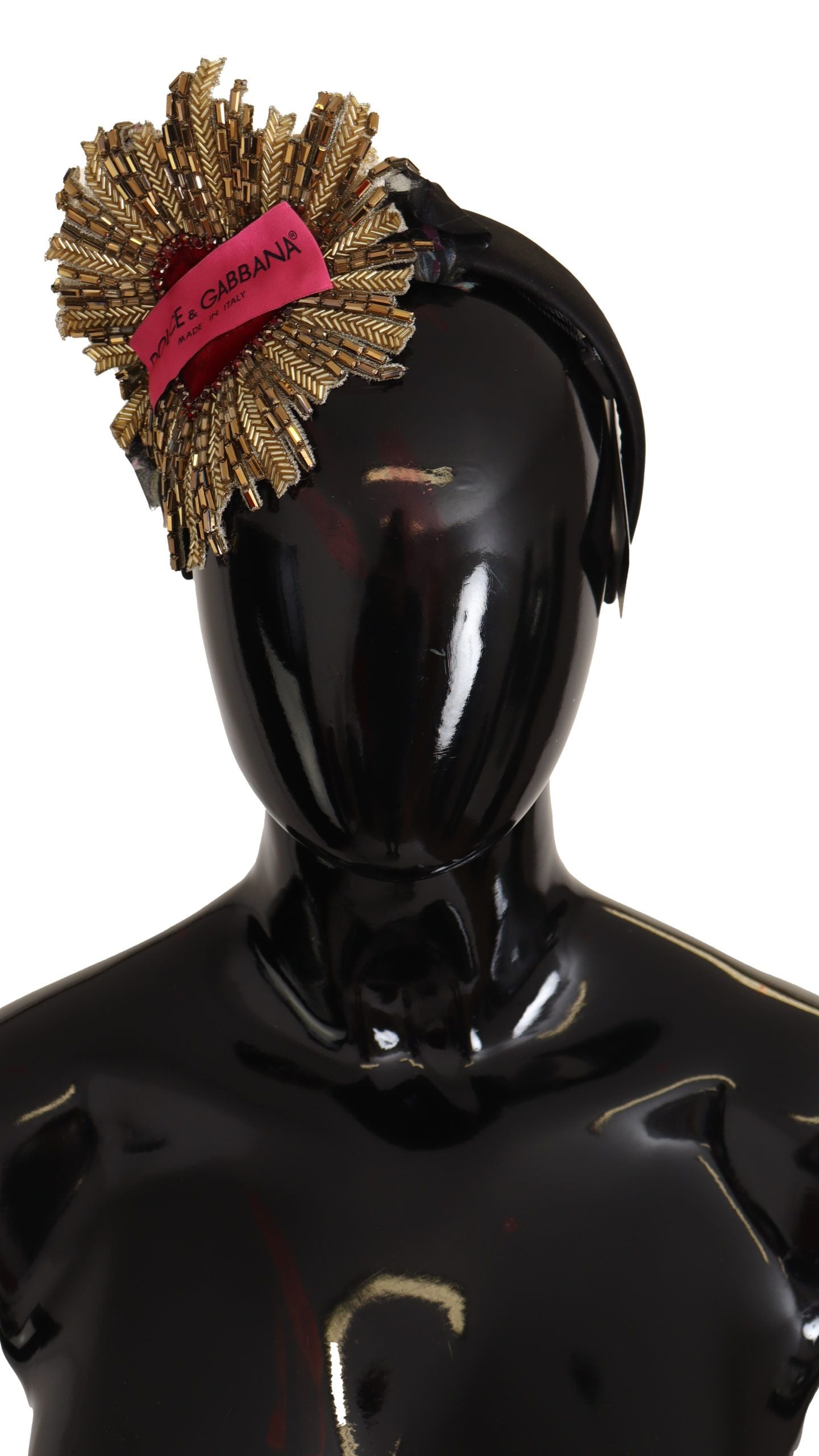 Dolce &amp; Gabbana Black Gold Sacred Heart Logo Embellished Headband Diadem