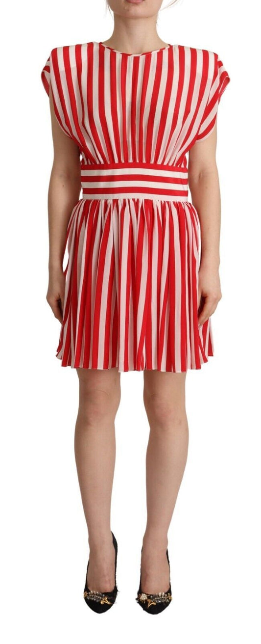 Dolce &amp; Gabbana Red White Stripes Silk Mini A-line Dress