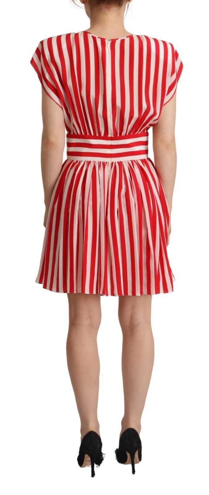 Dolce &amp; Gabbana Red White Stripes Silk Mini A-line Dress