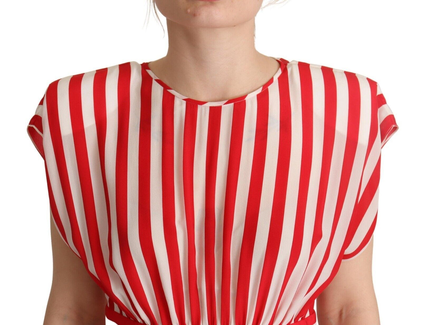 Dolce &amp; Gabbana Red White Stripes Silk Mini A-line Dress