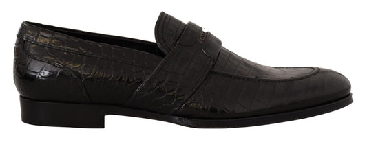 Dolce &amp; Gabbana Black Crocodile Leather Slip On Moccasin Shoes