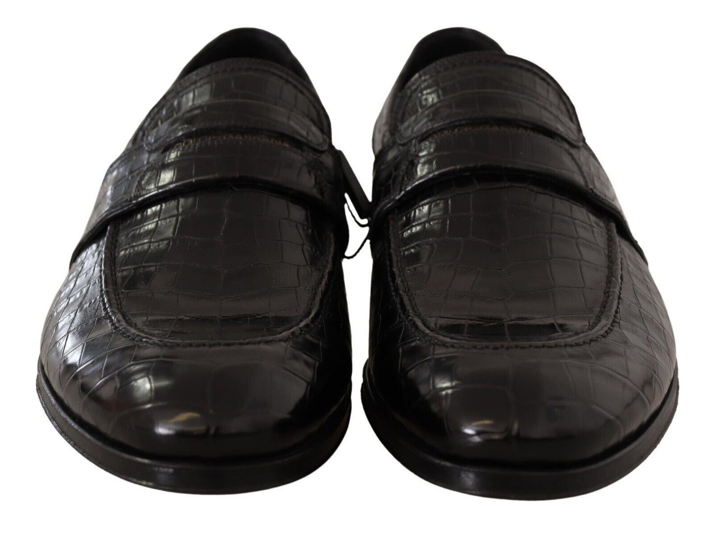 Dolce &amp; Gabbana Black Crocodile Leather Slip On Moccasin Shoes