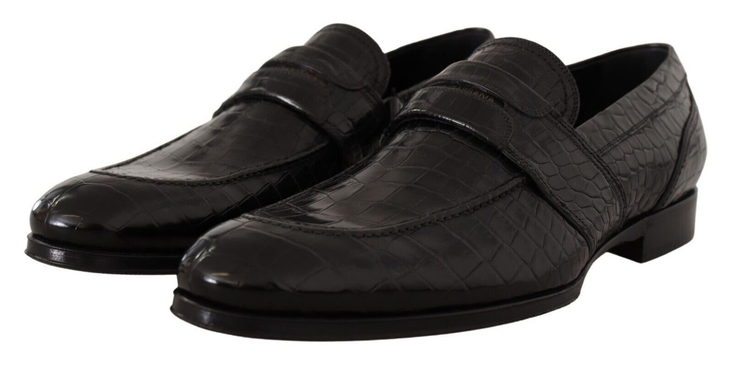 Dolce &amp; Gabbana Black Crocodile Leather Slip On Moccasin Shoes