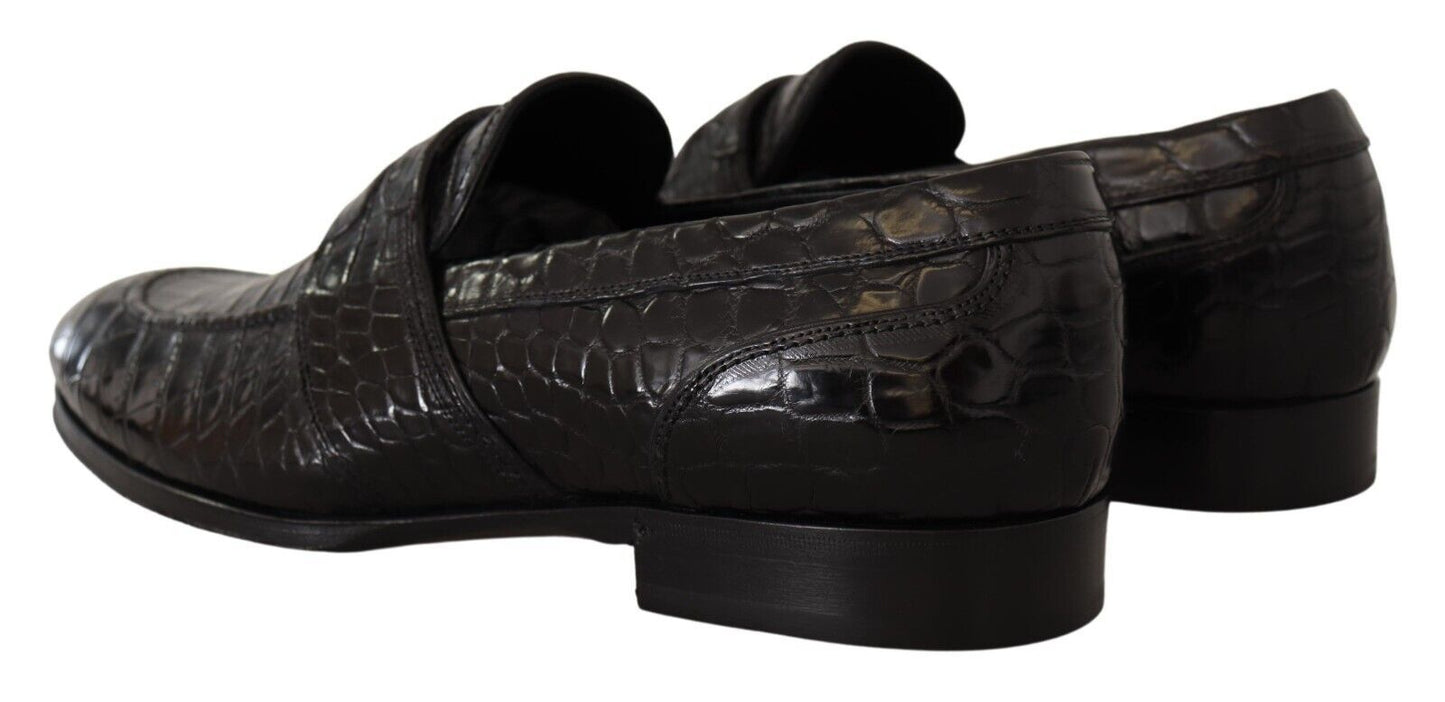 Dolce &amp; Gabbana Black Crocodile Leather Slip On Moccasin Shoes