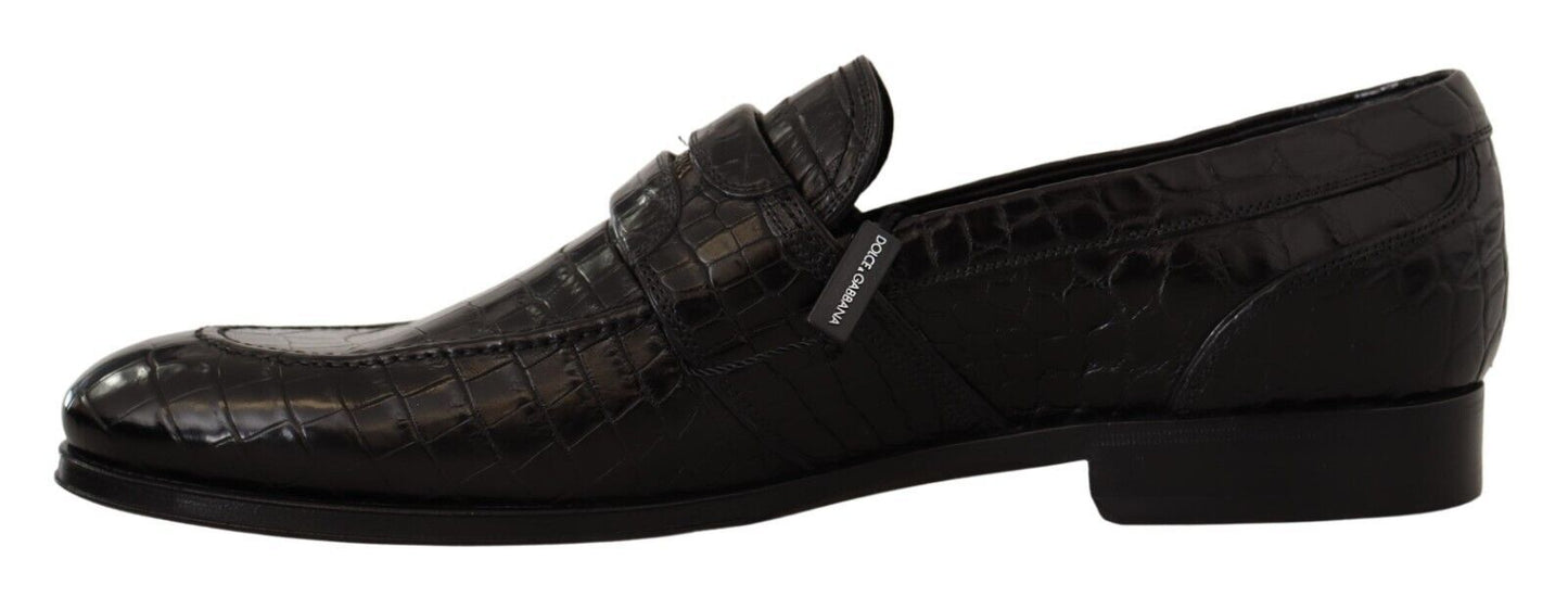 Dolce &amp; Gabbana Black Crocodile Leather Slip On Moccasin Shoes