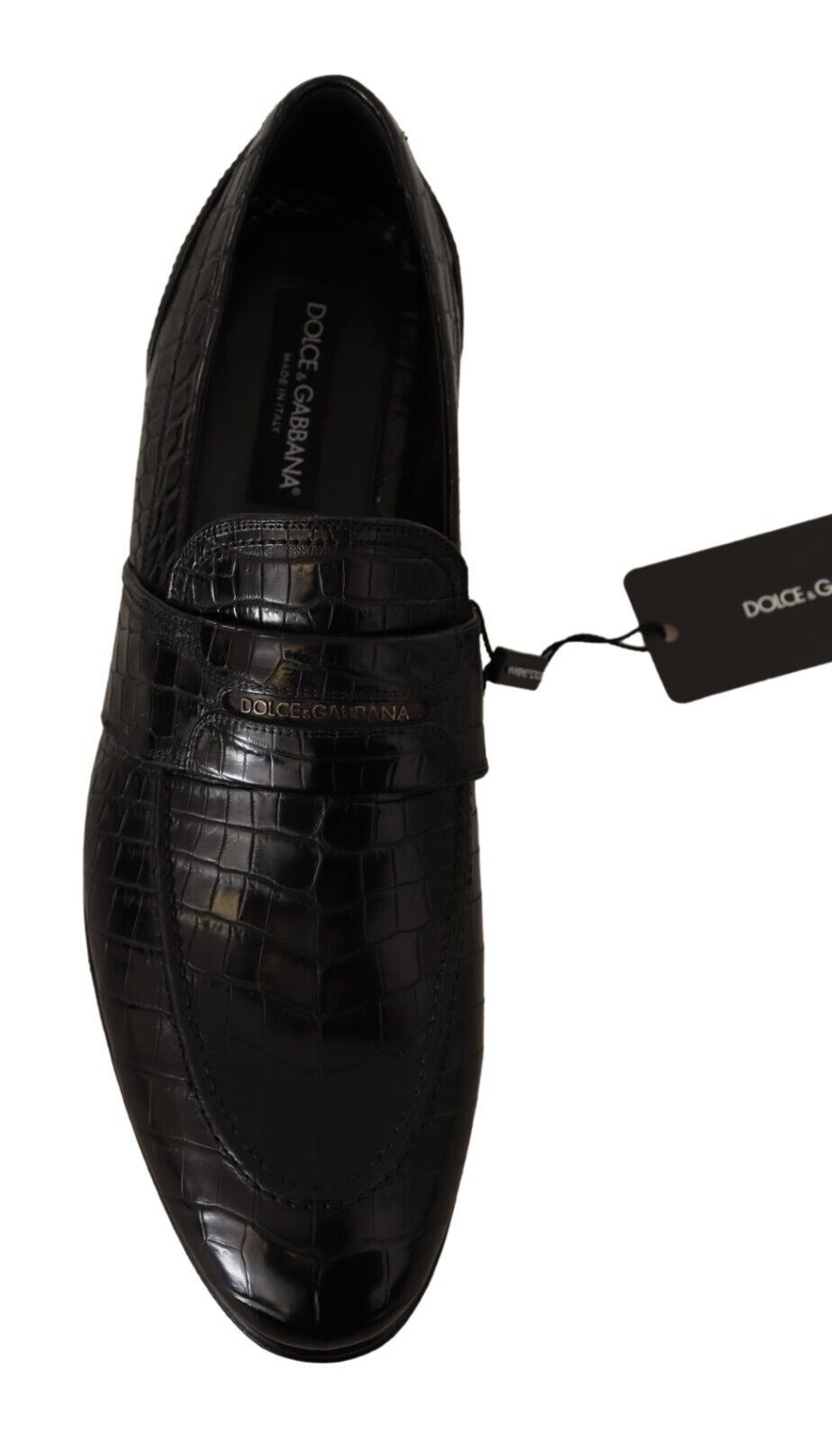 Dolce &amp; Gabbana Black Crocodile Leather Slip On Moccasin Shoes