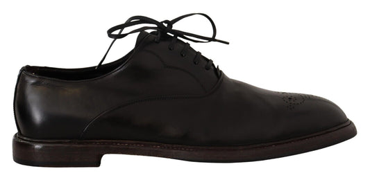 Dolce &amp; Gabbana Black Leather Mens Lace Up Derby Shoes