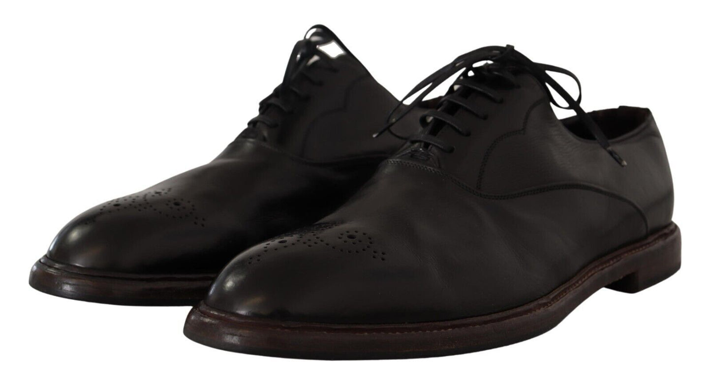 Dolce &amp; Gabbana Black Leather Mens Lace Up Derby Shoes