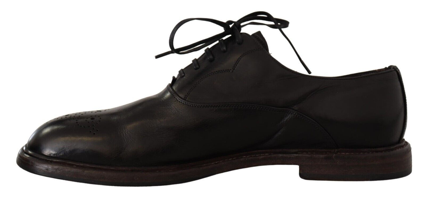 Dolce &amp; Gabbana Black Leather Mens Lace Up Derby Shoes