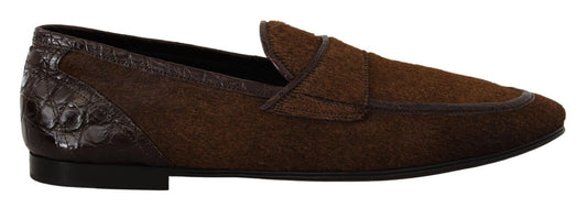 Dolce &amp; Gabbana Brown Exotic Leather Mens Slip On Loafers Shoes