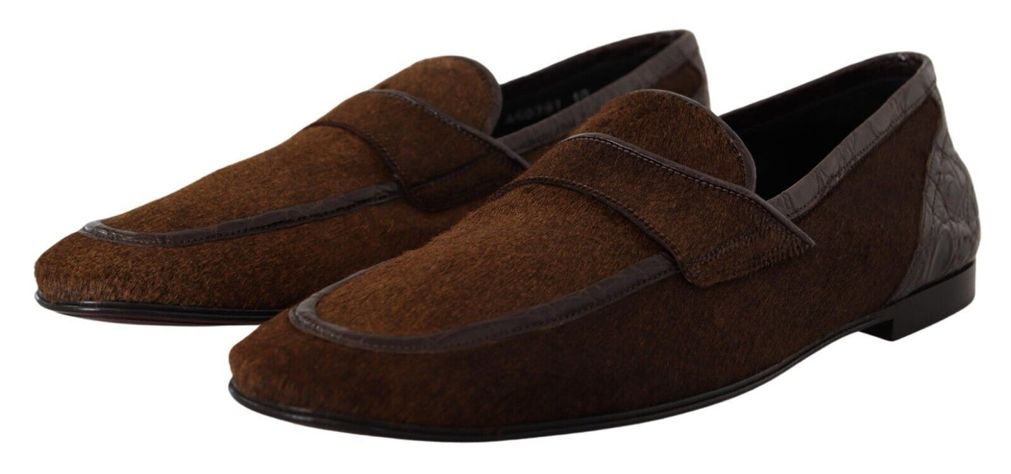 Dolce &amp; Gabbana Braune Slip-On-Loaferschuhe aus exotischem Leder für Herren