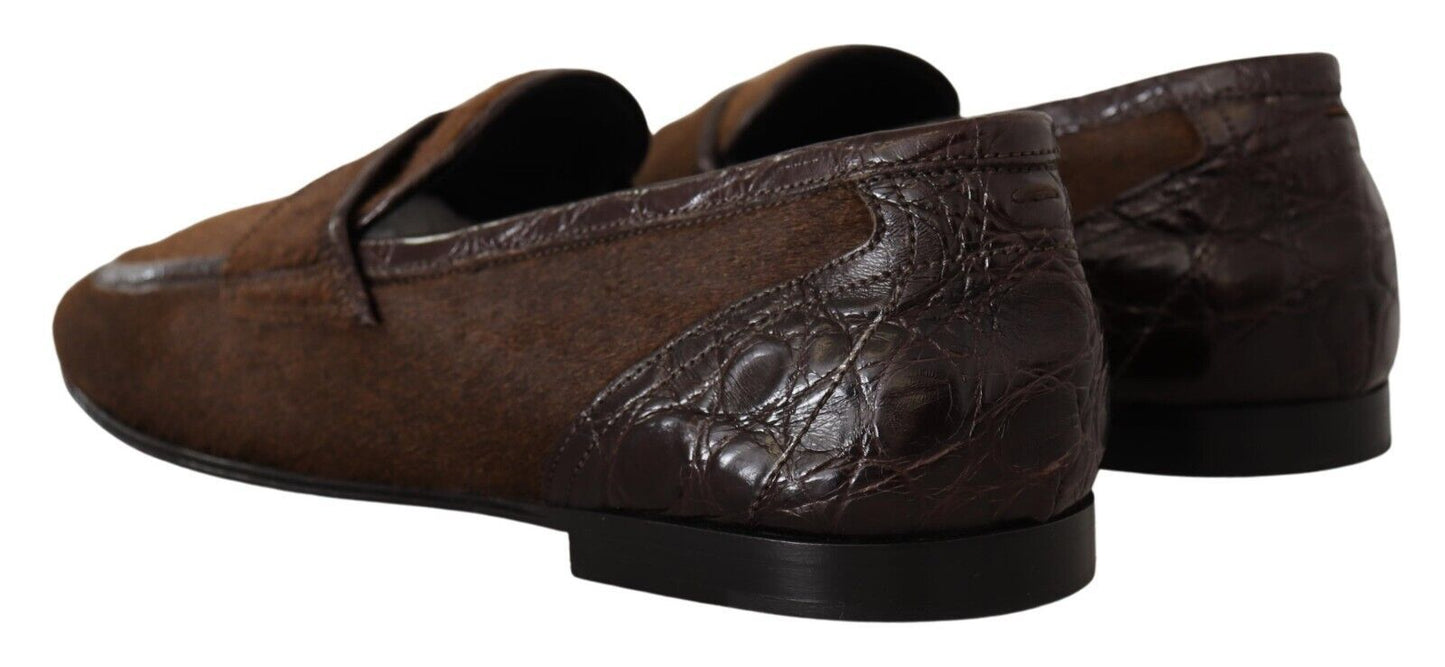 Dolce &amp; Gabbana Brown Exotic Leather Mens Slip On Loafers Shoes