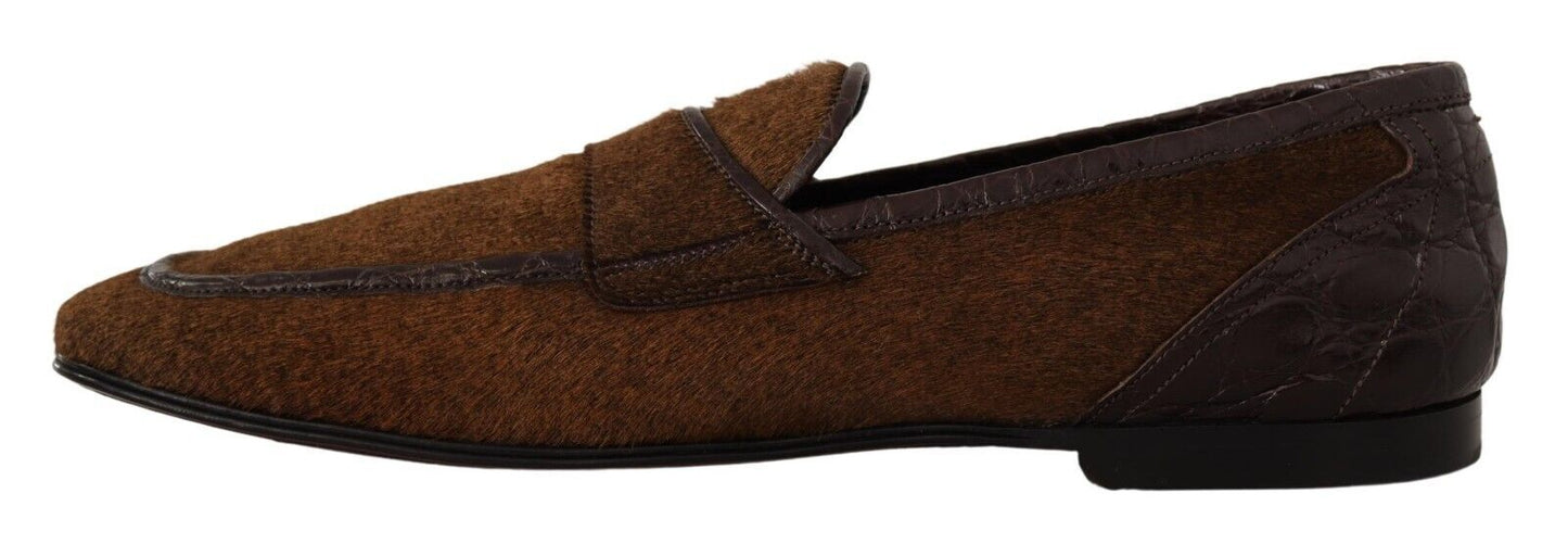 Dolce &amp; Gabbana Brown Exotic Leather Mens Slip On Loafers Shoes