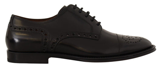 Dolce &amp; Gabbana Black Leather Wingtip Mens Formal Derby Shoes