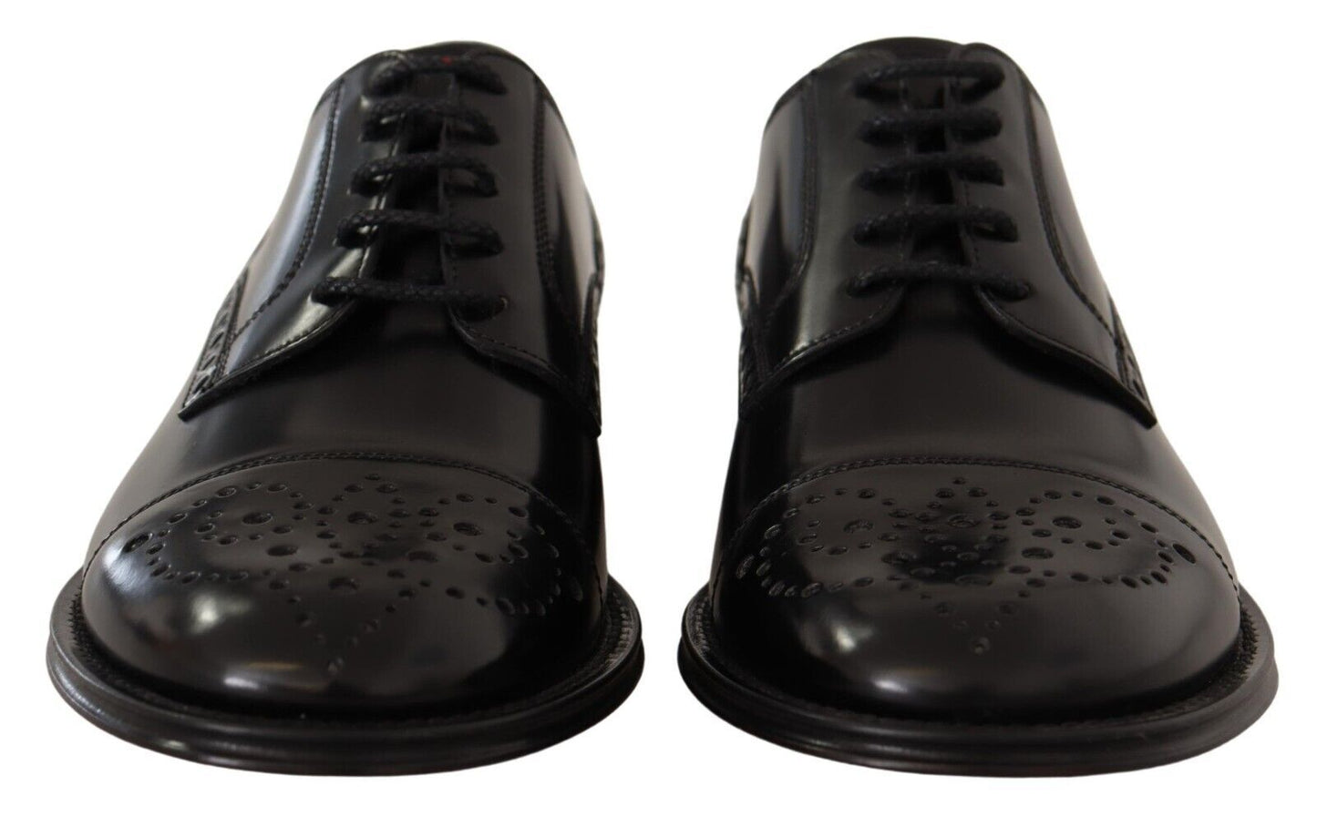 Dolce &amp; Gabbana Black Leather Wingtip Mens Formal Derby Shoes