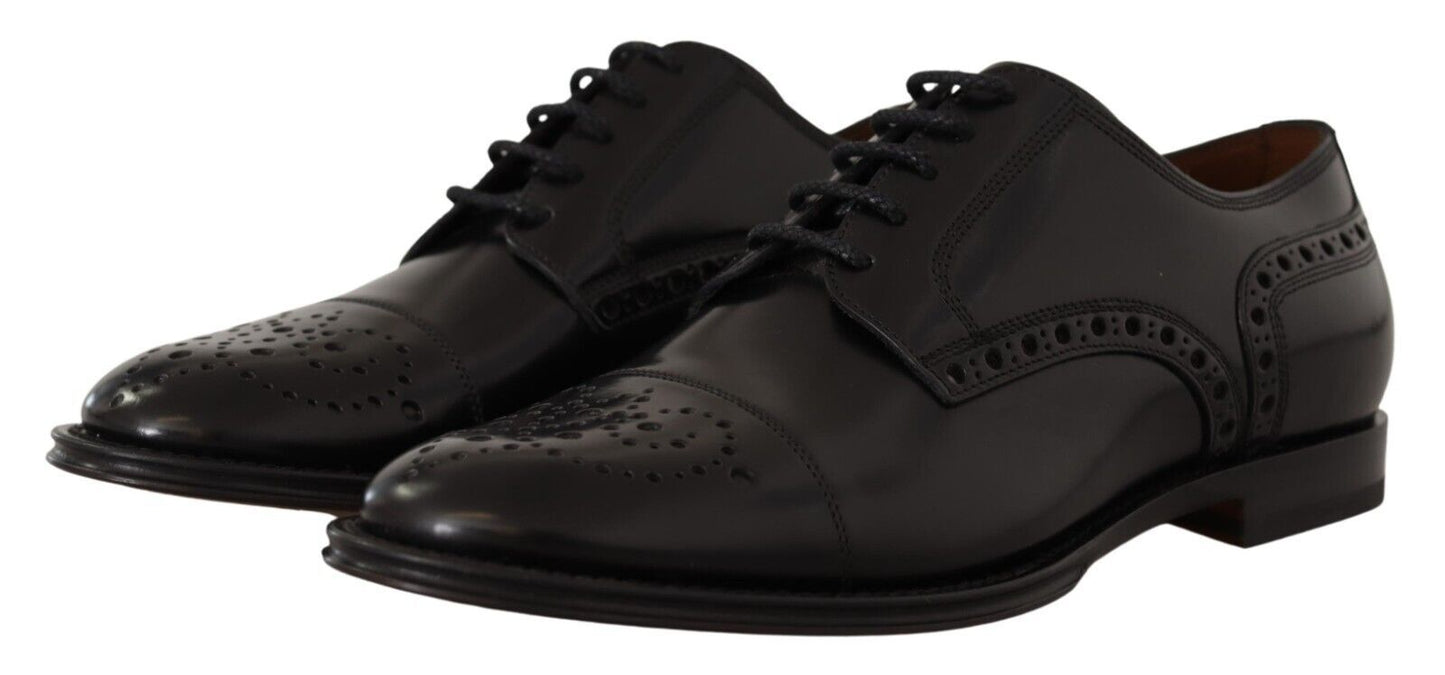 Dolce &amp; Gabbana Black Leather Wingtip Mens Formal Derby Shoes