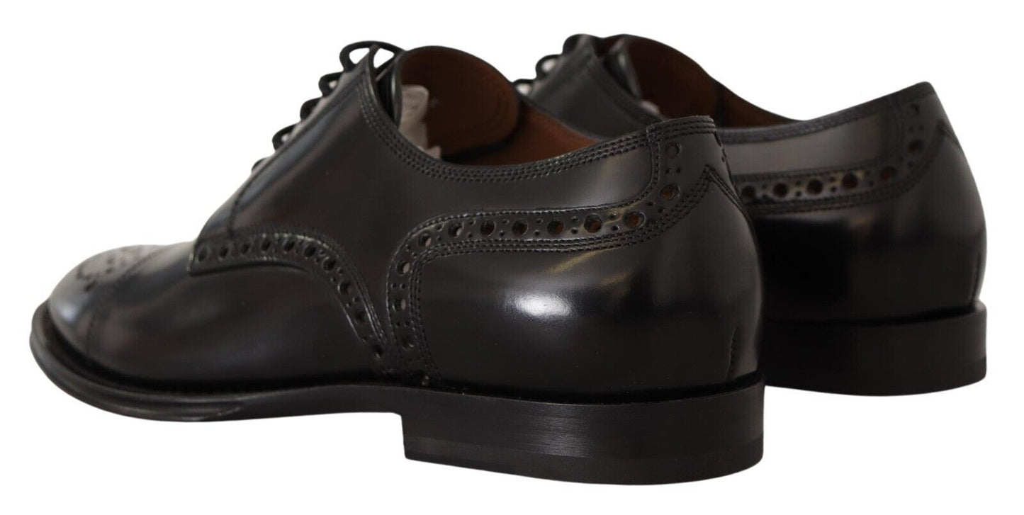 Dolce &amp; Gabbana Herren-Derby-Schuhe aus schwarzem Leder mit Flügelspitze