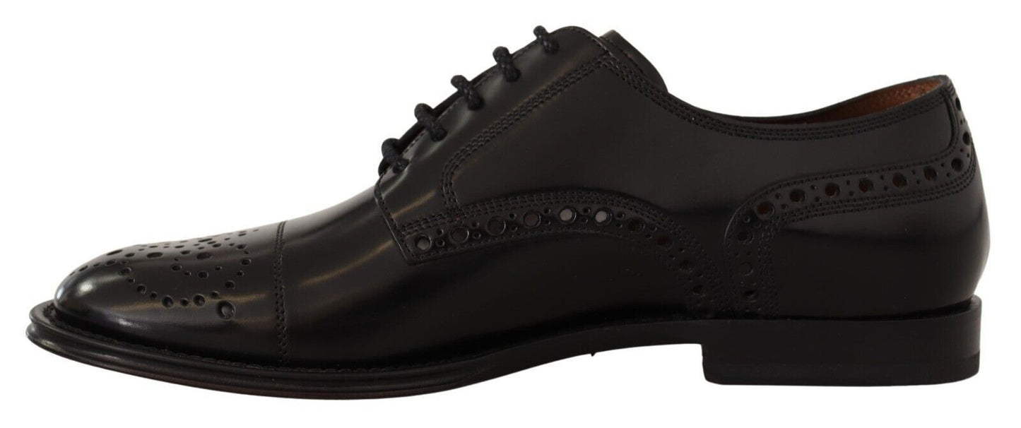 Dolce &amp; Gabbana Black Leather Wingtip Mens Formal Derby Shoes