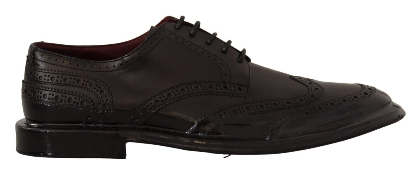 Dolce &amp; Gabbana Black Leather Oxford Wingtip Formal Derby Shoes