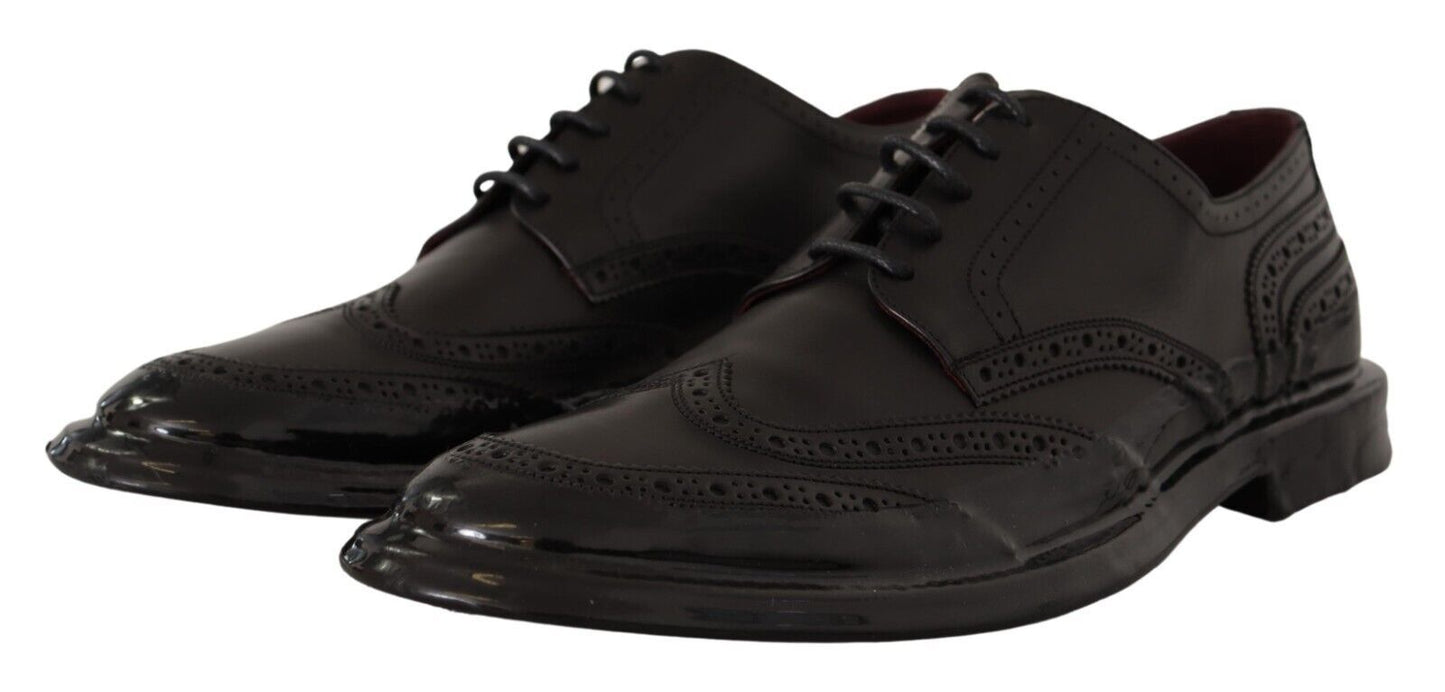 Dolce &amp; Gabbana Black Leather Oxford Wingtip Formal Derby Shoes