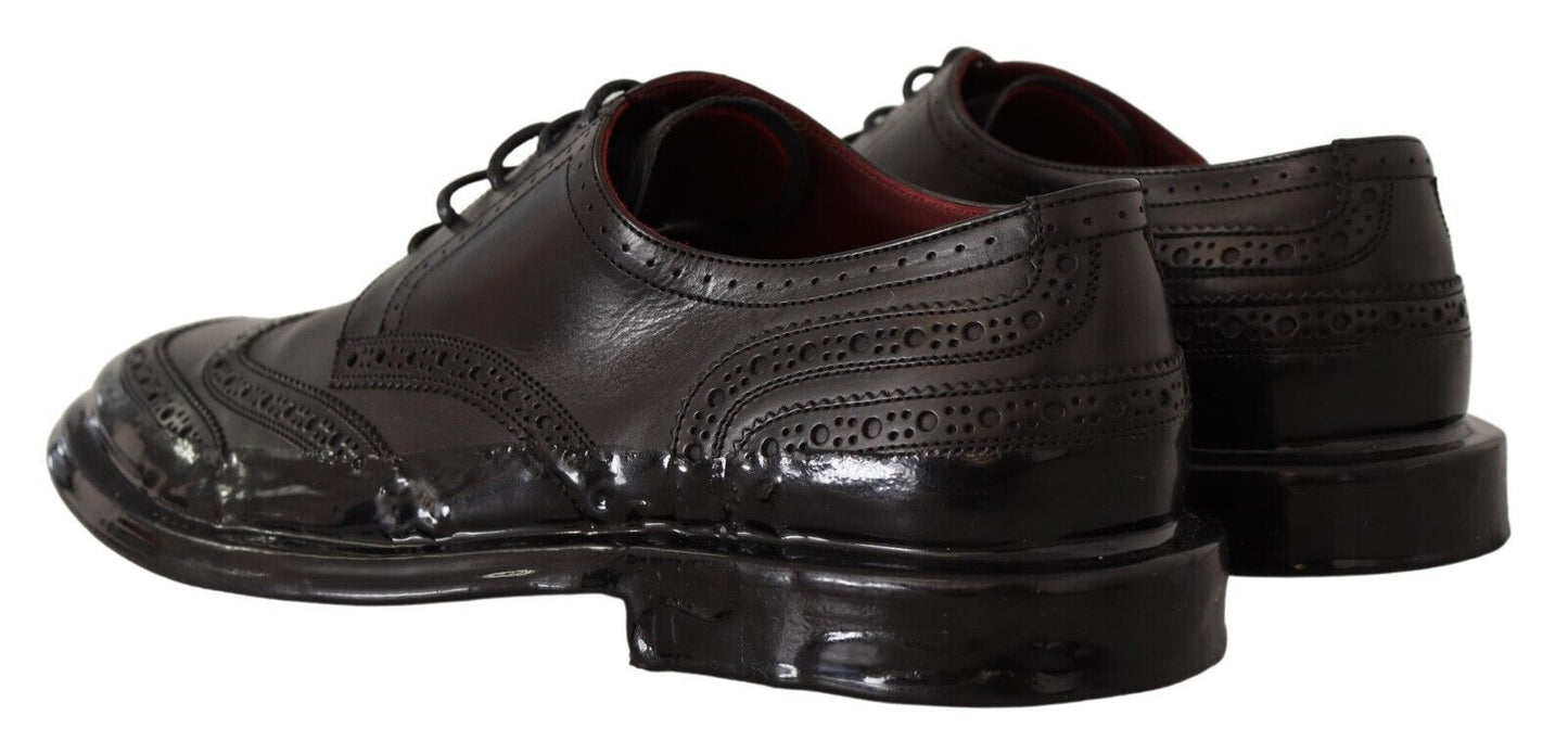 Dolce &amp; Gabbana Black Leather Oxford Wingtip Formal Derby Shoes